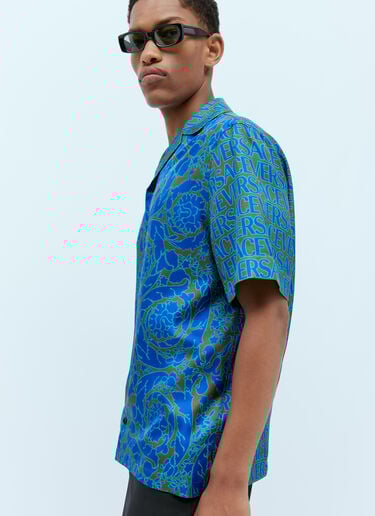 Versace Logo Jacquard Silk Shirt Blue ver0153002