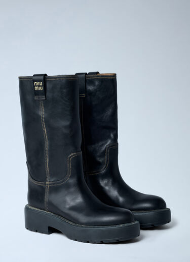 Miu Miu Leather Logo Motif Boots Black miu0262111