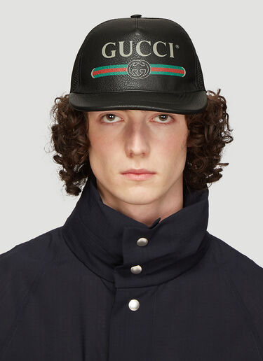 Gucci Leather Logo Trucker Cap Black guc0133064