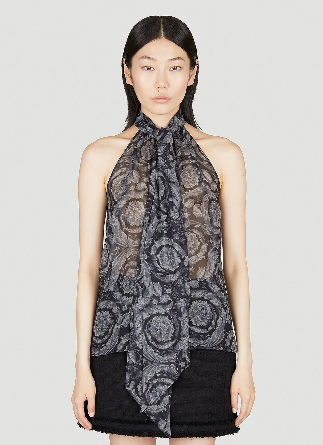 Versace 巴洛克真丝围巾系带上衣 蓝色 ver0255008