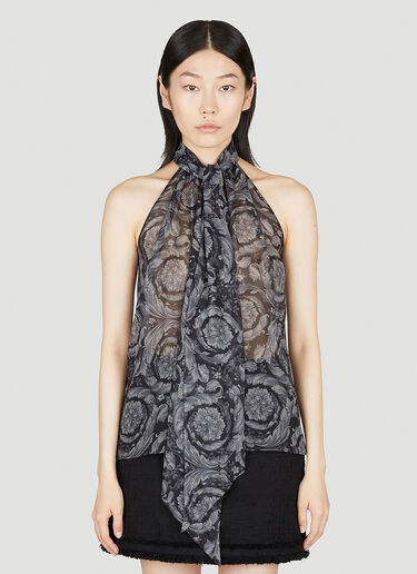 Versace Barocco Silk Scarf-Tie Top Black ver0255005