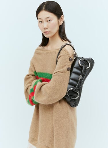 GG Horsebit Chain Medium Shoulder Bag Gucci GG Horsebit Chain Medium Shoulder Bag Black guc0254053