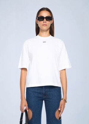 Off-White Embroidered Flowers Boxy Logo T-Shirt White ofw0262040