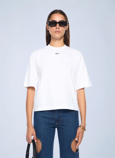 Embroidered Flowers Boxy Logo T-Shirt Off-White Embroidered Flowers Boxy Logo T-Shirt White ofw0262040