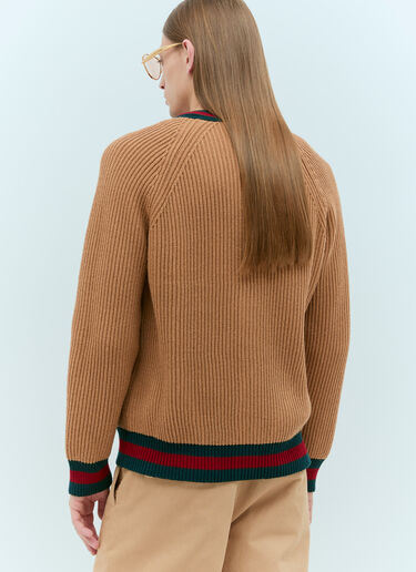 Gucci Wool Knit Web Cardigan Beige guc0155022