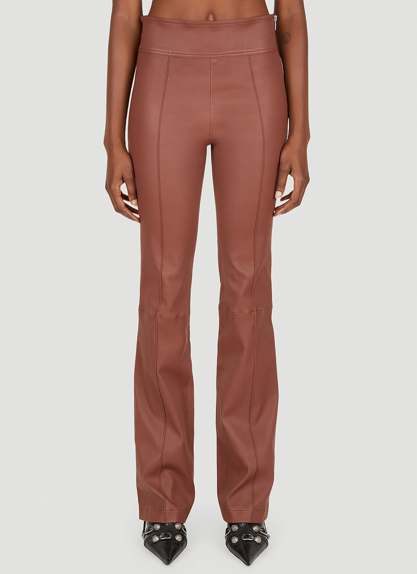 Shop Helmut Lang Leather Pants In Brown