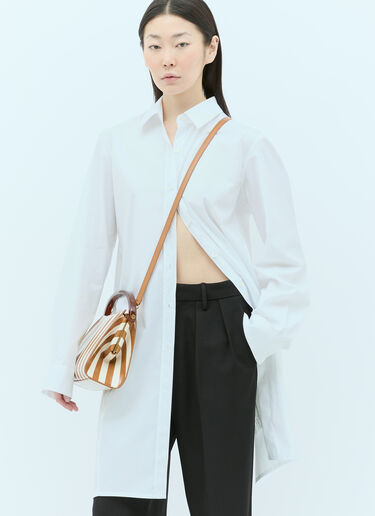 Dries Van Noten 스트라이프 가죽 핸드백 브라운 dvn0255009