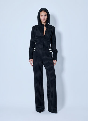 LN-CC® - Jean Paul Gaultier: Hooded Striped Shirt - Black Jean Paul Gaultier Hooded Striped Shirt Black jpg0266008