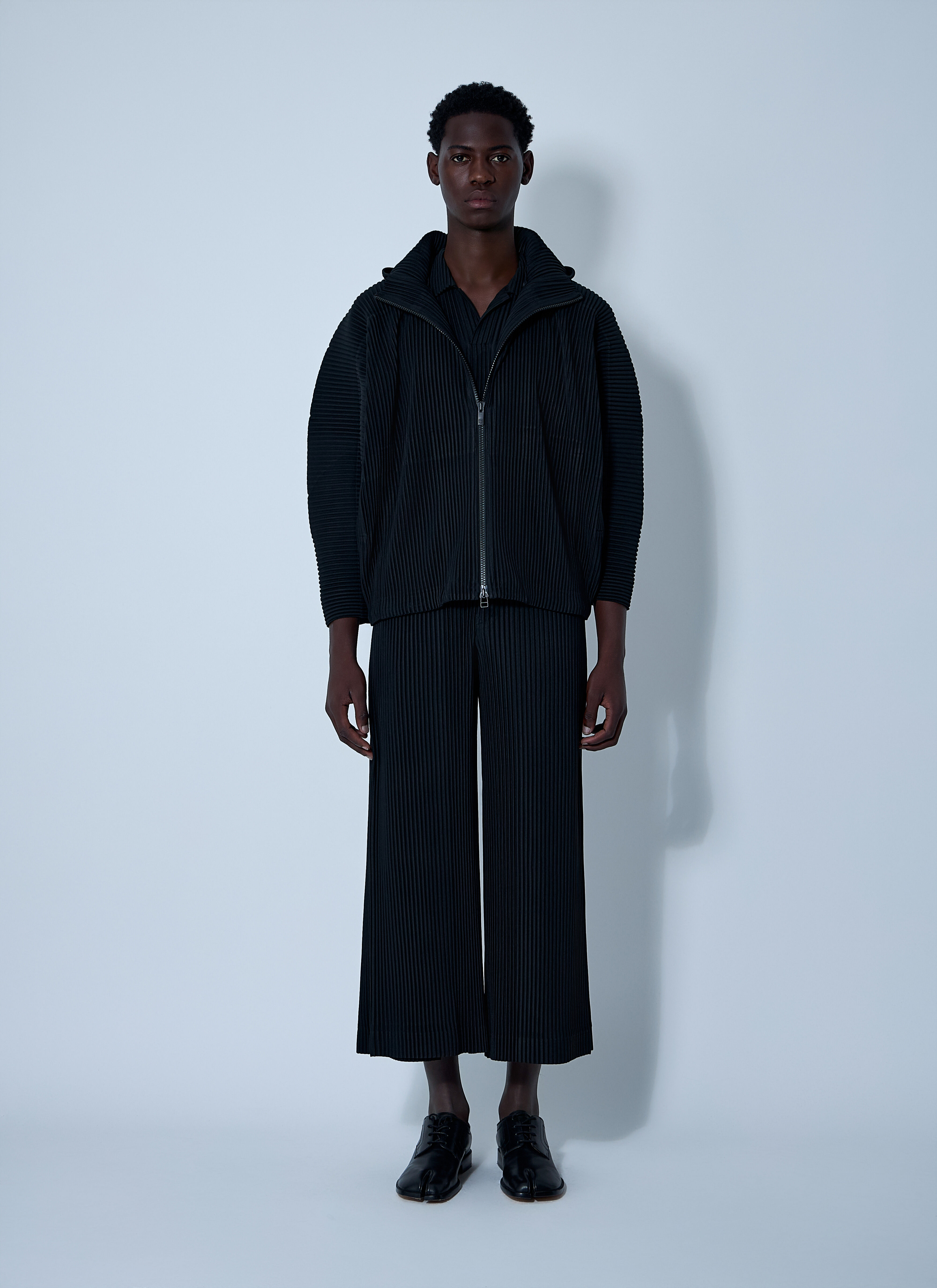 Homme Plissé Issey Miyake Men's' Hooded Pleated Jacket in Black