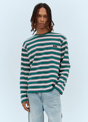 Miu Miu Long-Sleeve Striped T-Shirt Blue miu0157004