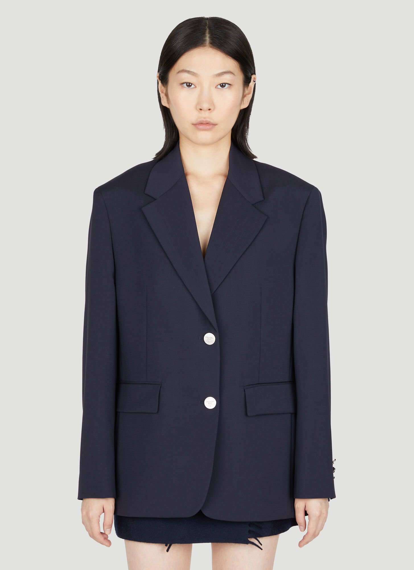 Shop Prada Wool Mohair Suit Blazer In Blue