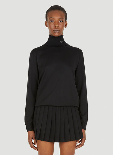 Prada Logo Plaque Roll Neck Knit Dress Black pra0249001