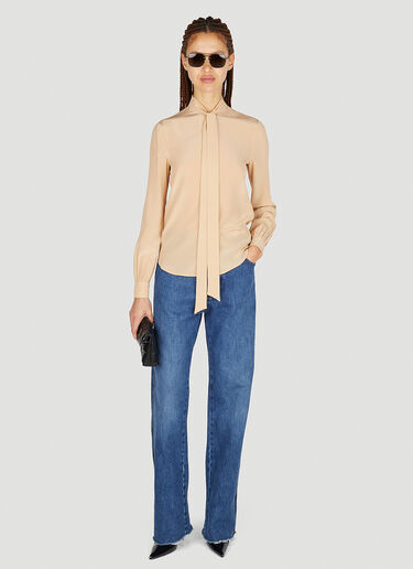 Saint Laurent Pussybow Blouse Beige sla0251050