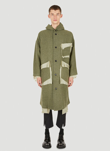 Sulvam Raw Hem Hooded Coat Khaki sul0150007