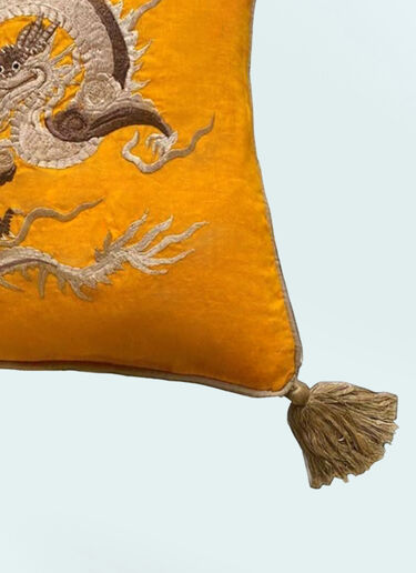 Les-Ottomans Dragon Embroidered cushion Yellow wps0691530