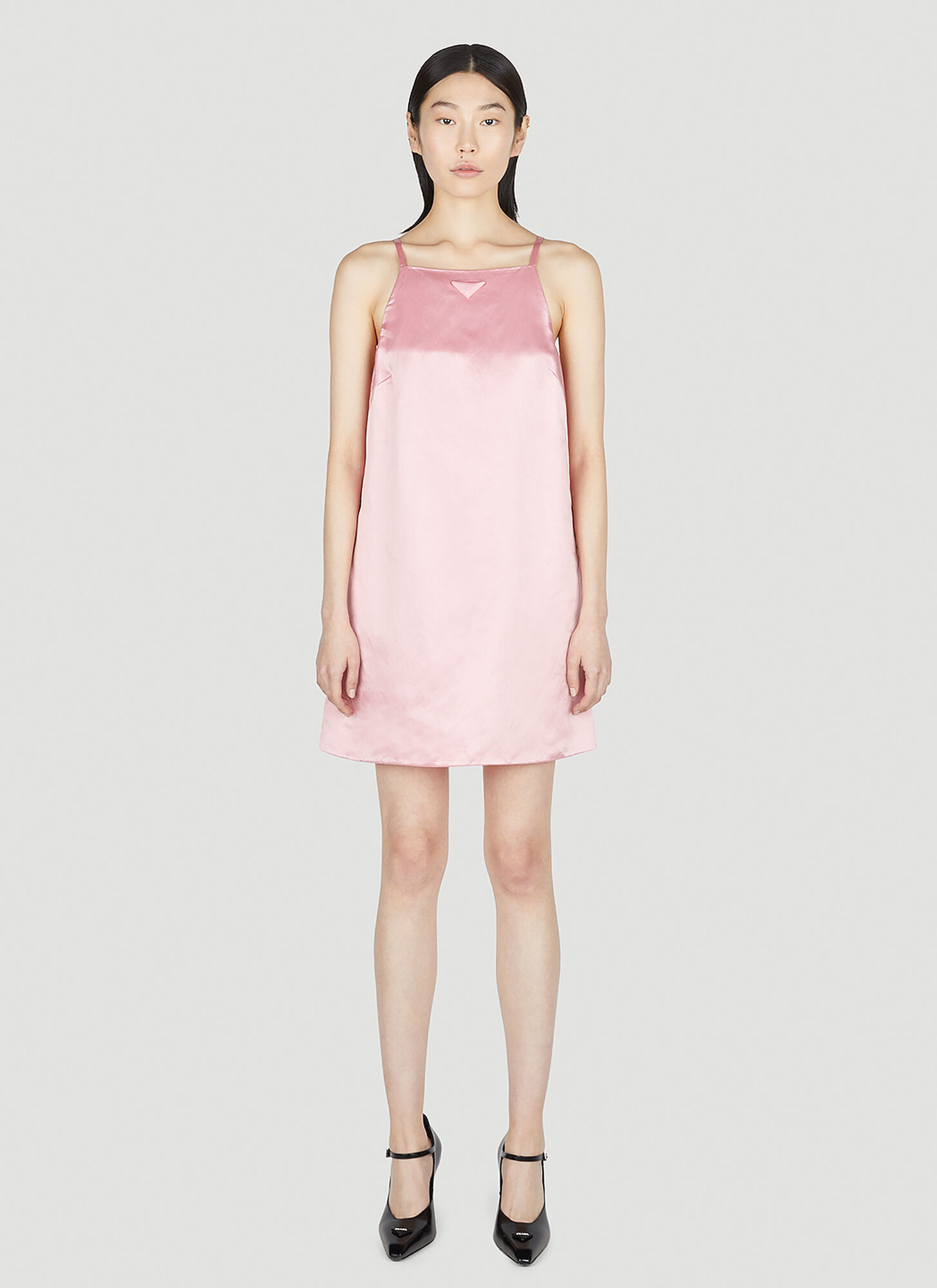 Prada Pink Mini Dress In Satin With Trangle Logo