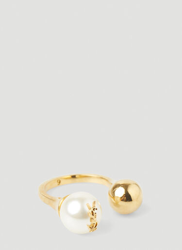 Saint Laurent Monogram Pearl Ball Ring Gold sla0249240