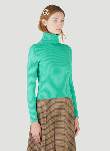 Gucci Turtleneck Ribbed-Knit Sweater Turquoise guc0245002