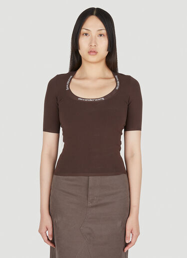 Alexander Wang Logo Trim T-Shirt Brown awg0249036