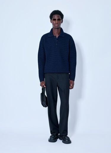 LN-CC® - Bottega Veneta: Lightweight Wool Intrecciato Sweater - Blue Bottega Veneta Lightweight Wool Intrecciato Sweater Blue bov0165015