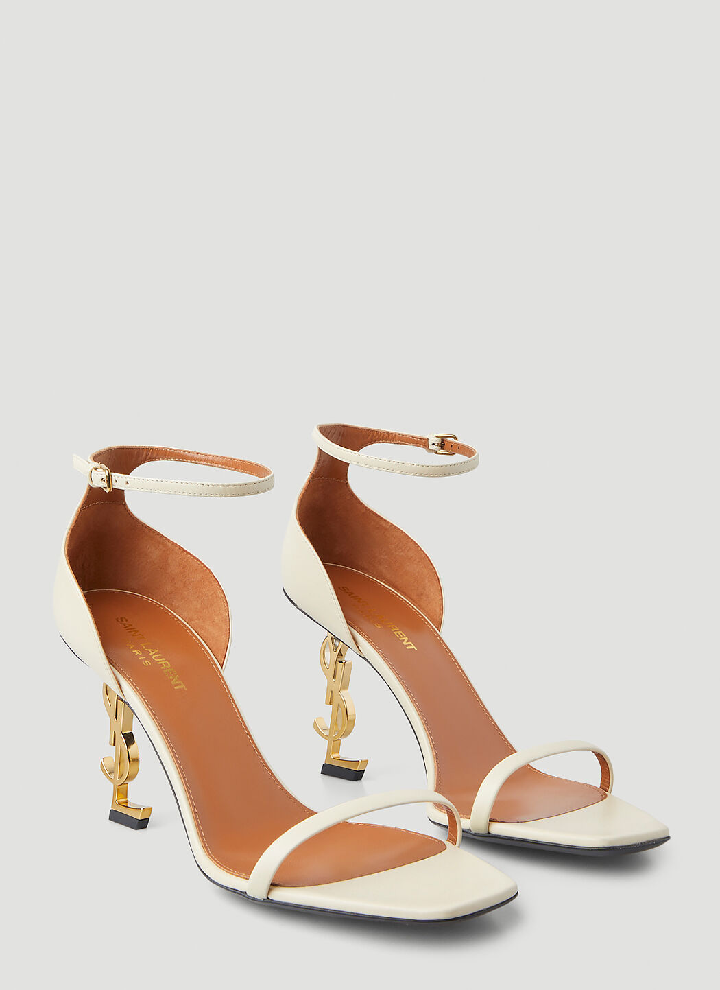 Saint Laurent Women s Opyum Logo Heel Sandals in Cream LN CC
