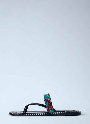 Dries Van Noten Embellished Whipstitched Leather Sandals Blue dvn0263030