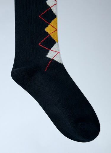 LN-CC® - GANNI: Argyle Ruffle Cuff Socks - Black GANNI Argyle Ruffle Cuff Socks Black gan0265046