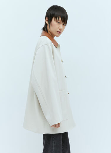 Leather Collar Cotton-Bar Jacket TOTEME Leather Collar Cotton-Bar Jacket White tot0256014