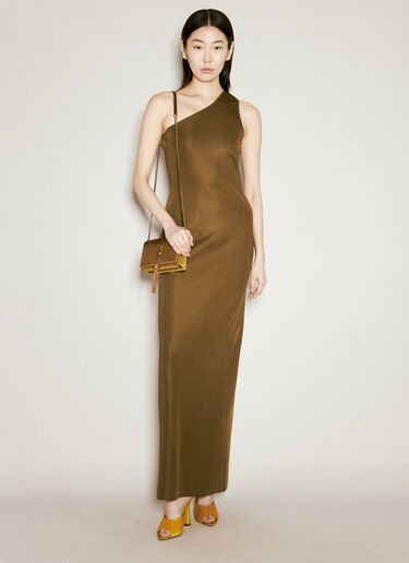 Saint Laurent One Shoulder Silk Dress Green sla0255026