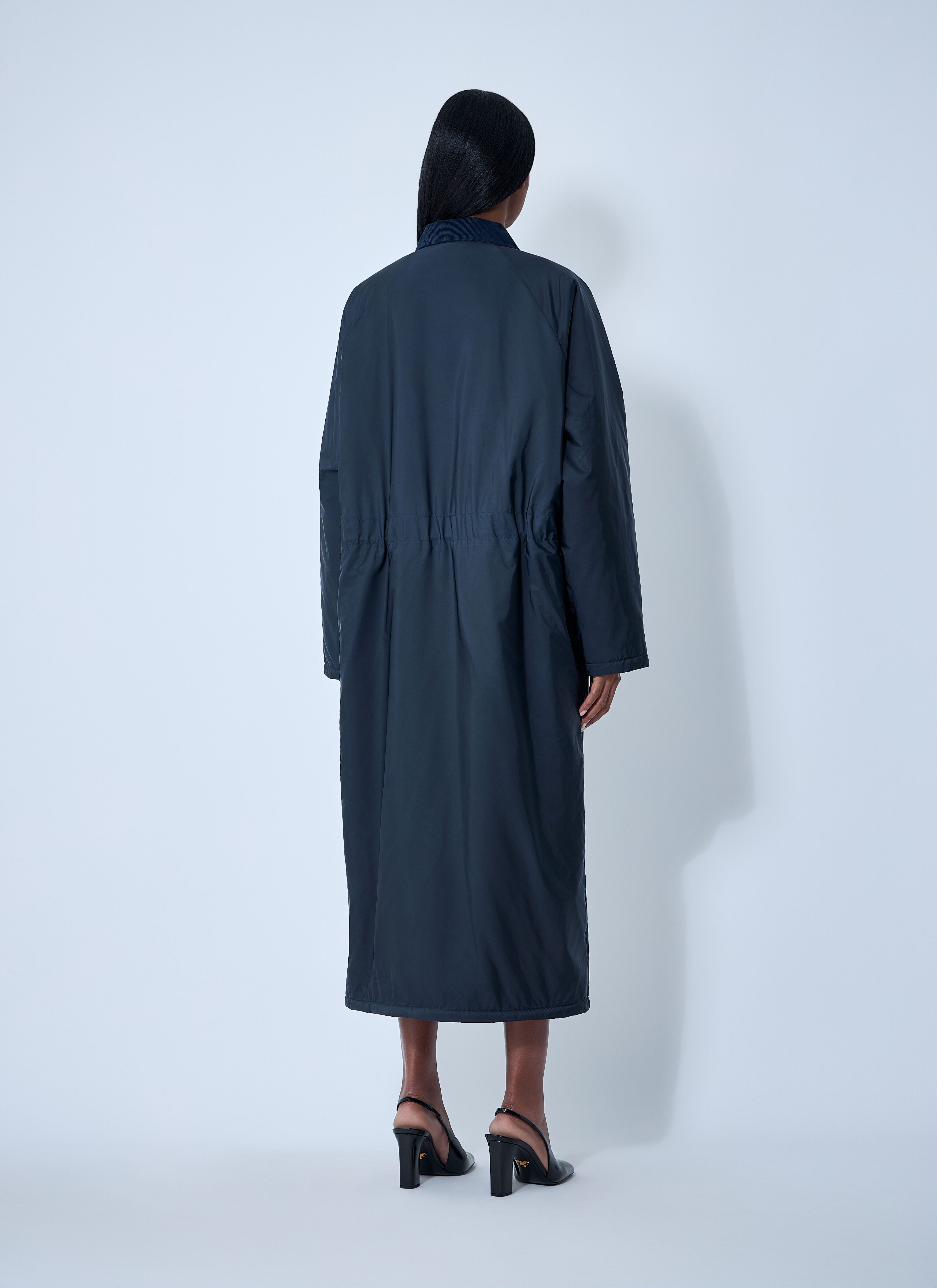 Prada Women's' Logo Print Long Coat in Blue | LN-CC®