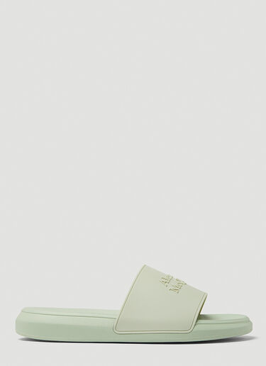 Alexander McQueen プール 型押しロゴ スライド グリーン amq0148015