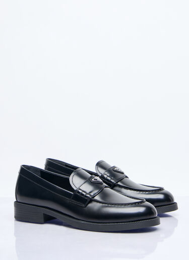 Prada Logo Plaque Leather Loafers Black pra0258036