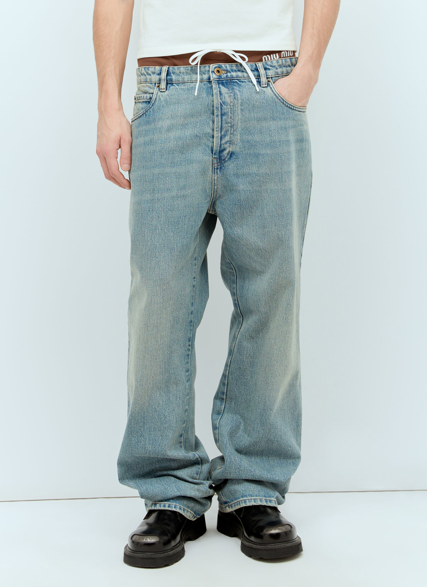Shop Miu Miu Five Pocket Jeans In Blue