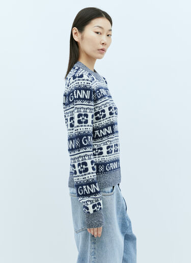 GANNI Logo Jacquard Wool Sweater Blue gan0255027