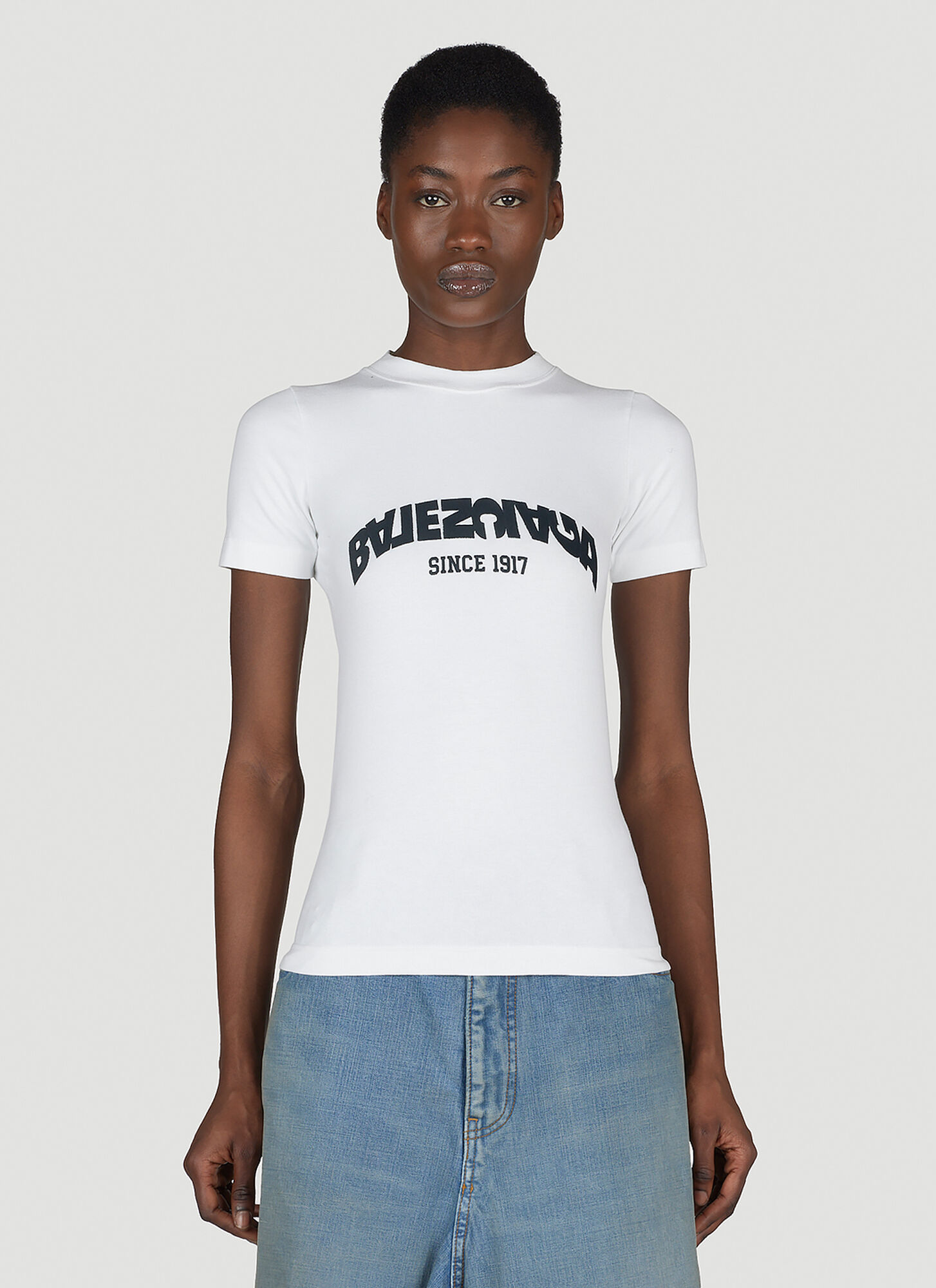 Shop Balenciaga Fitted Logo Print T-shirt In White