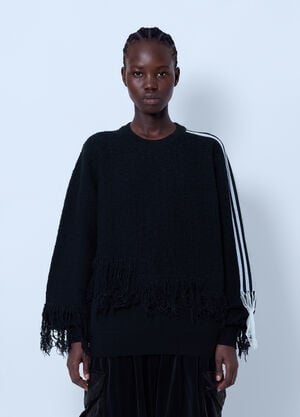 Y-3 Knitted 3 Stripes Fringy Sweater Black yyy0265016