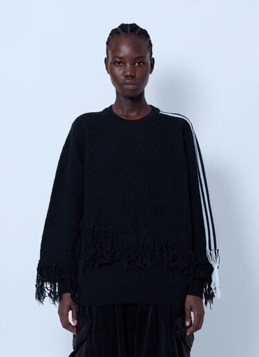 Y-3 Knitted 3 Stripes Fringy Sweater Black yyy0265016