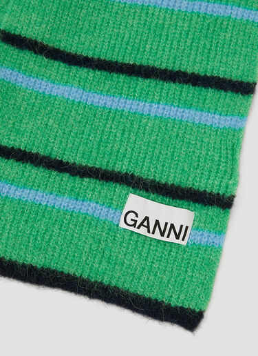 GANNI Striped Scarf Green gan0249029