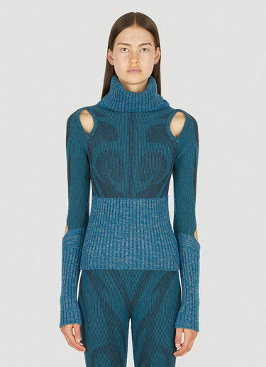 Paolina Russo Illusion Knit Cut Out Sweater Blue plr0250006