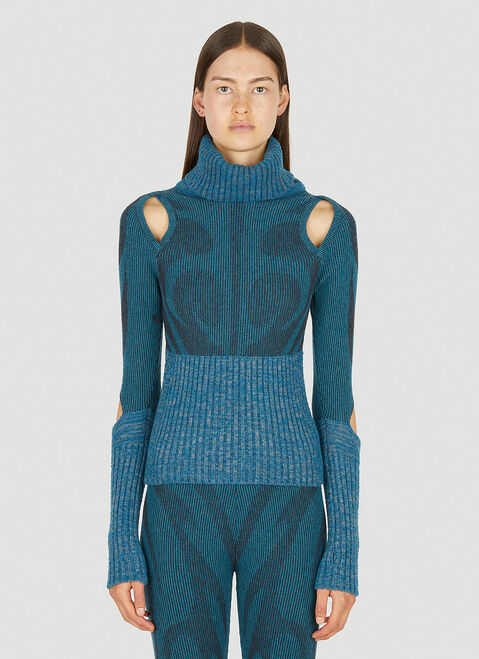 Paolina Russo 일루젼 니트 컷아웃 스웨터 블루 plr0250006