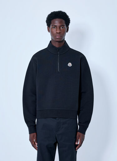 LN-CC® - Moncler: Half-Zip Sweatshirt with Logo Patch - Black Moncler Half-Zip Sweatshirt with Logo Patch Black mon0166053