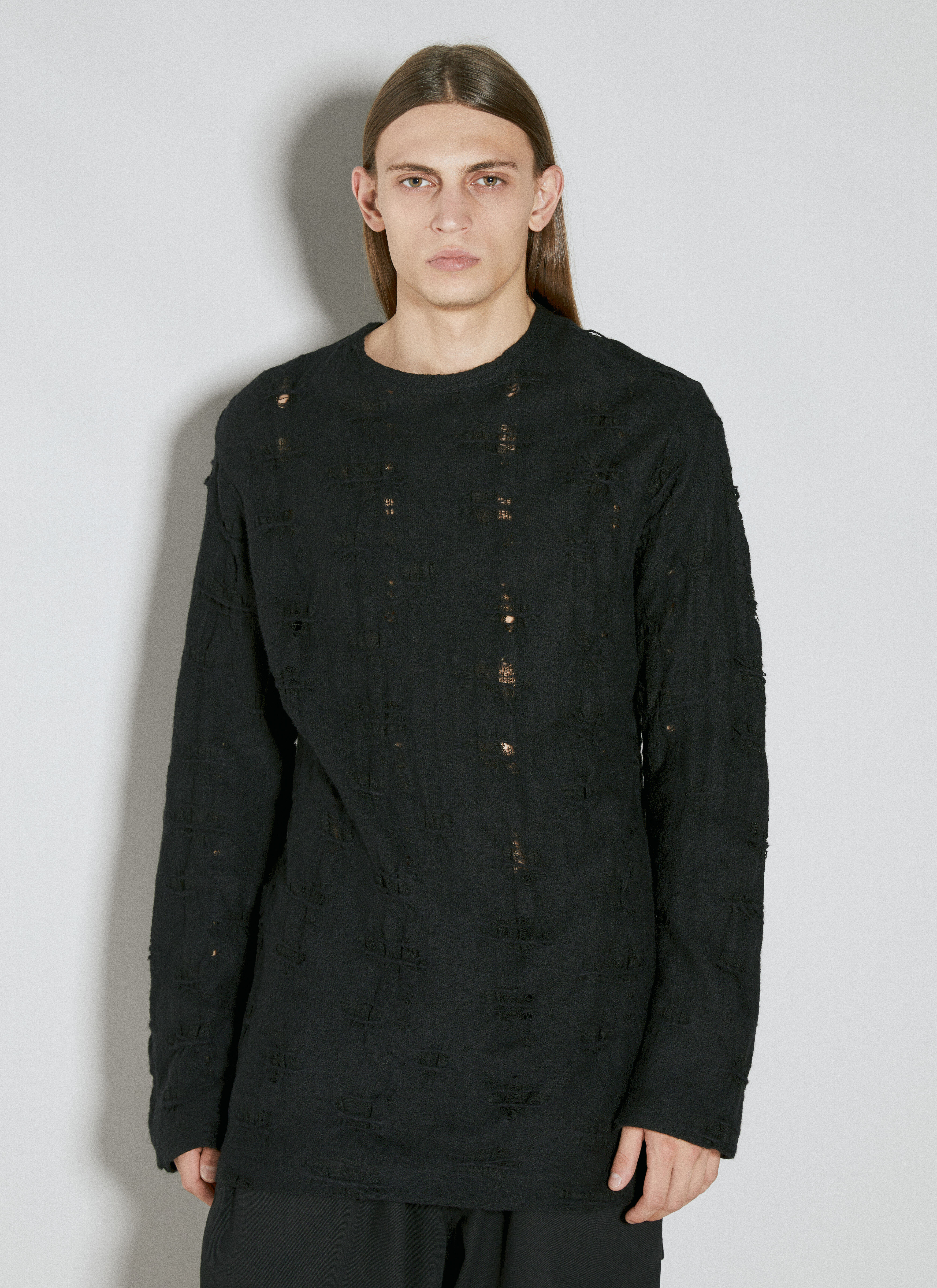 Yohji Yamamoto Distressed Knit Sweater in Black | LN-CC®