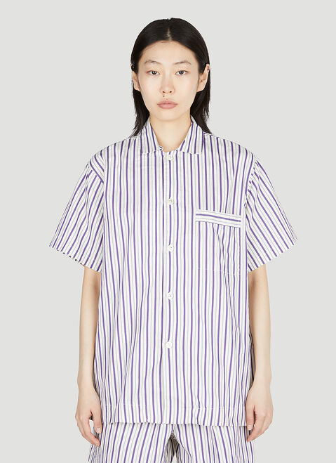 Tekla Lido Stripe Short Sleeve Pyjama Shirt Cream tek0355006