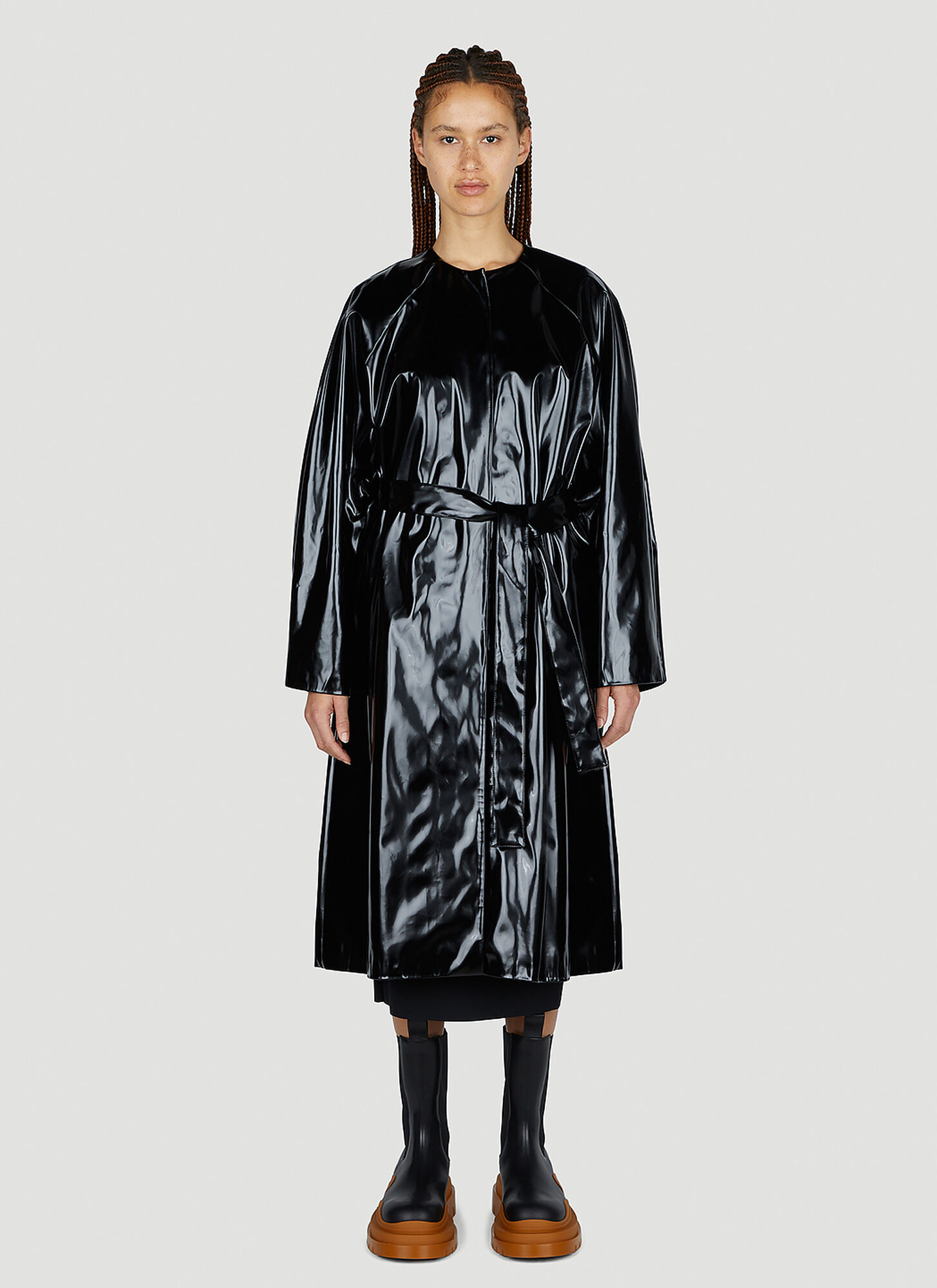 Acne Studios High Gloss Belted Coat In Black
