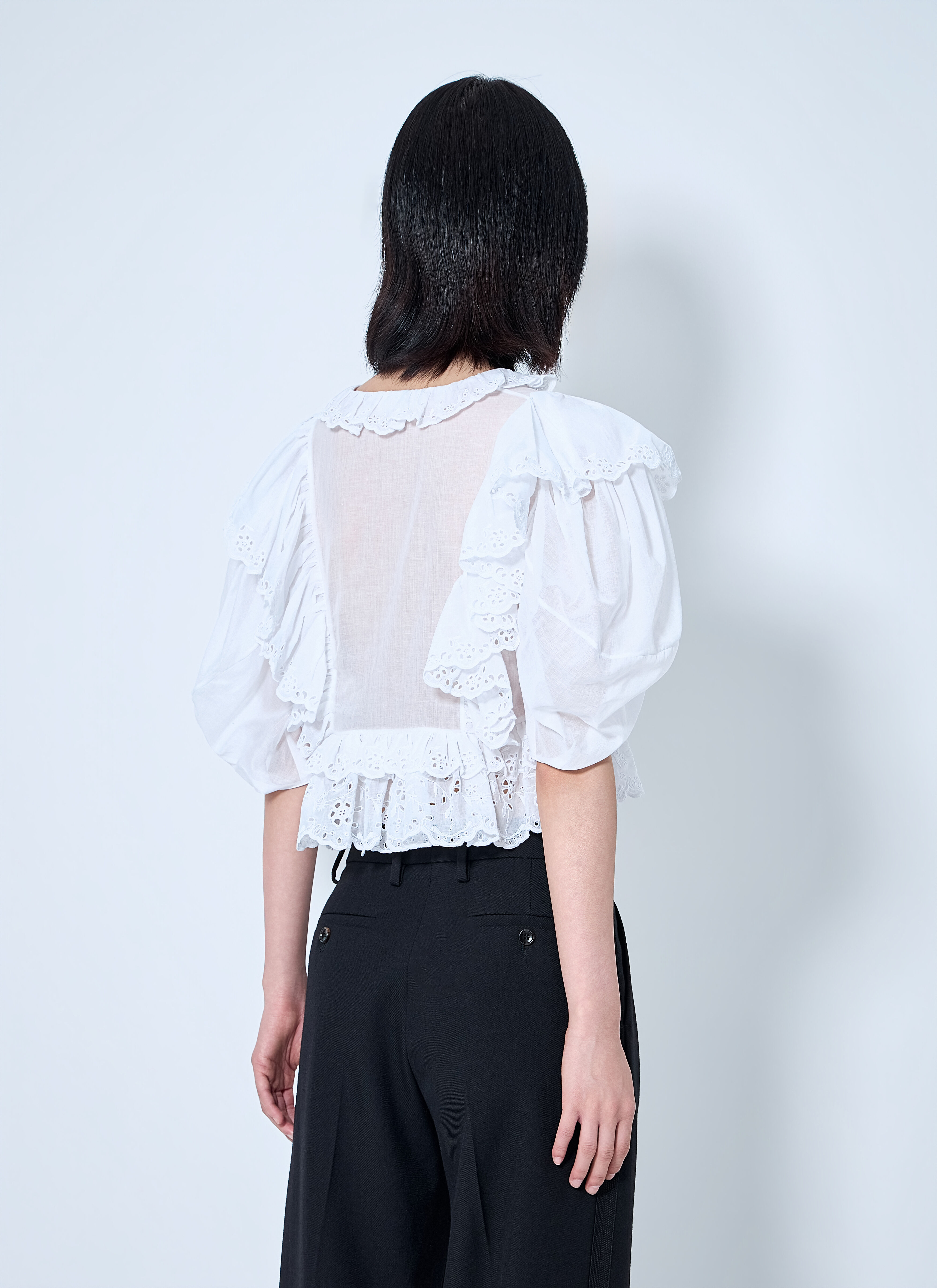 Chloé Women's' Cropped V-Neck Ruffle Top in White | LN-CC®
