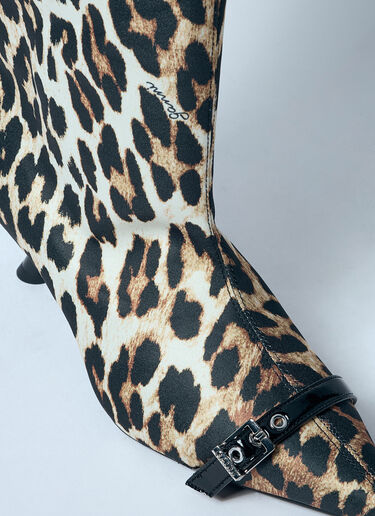 GANNI Leopard Eyelets Slouchy High Shaft Boots Brown gan0259051