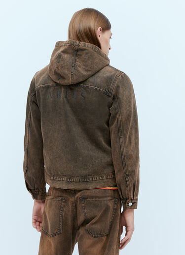 Aries Acid Wash Hooded Denim Jacket Brown ari0154013