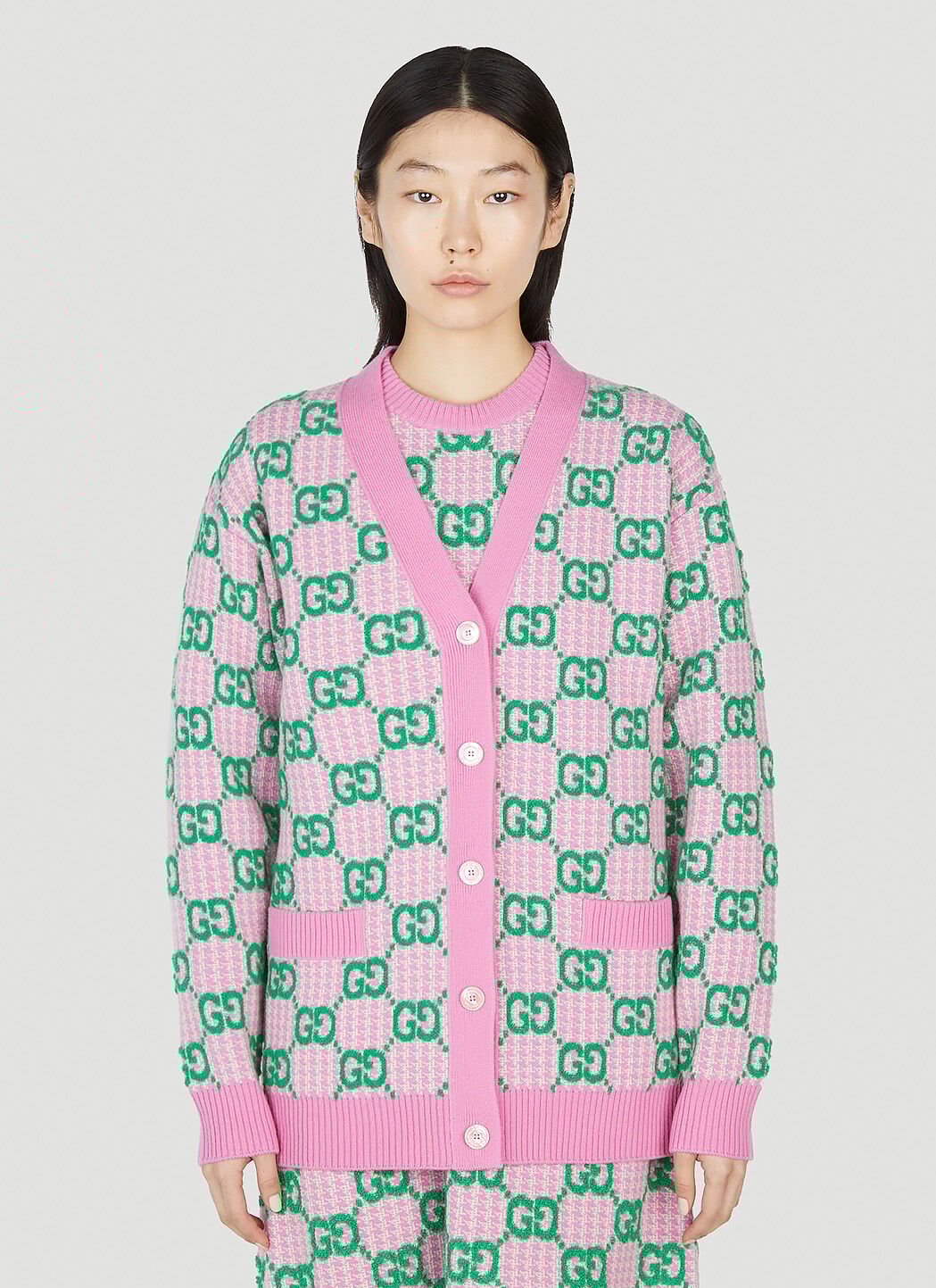 Gucci GG Intarsia Cardigan in Pink LN CC