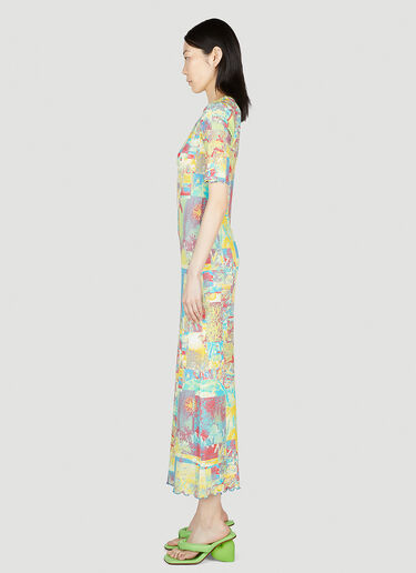 GANNI Printed Rib Jersey Maxi Dress Yellow gan0253008