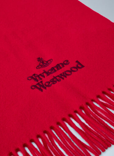 LN-CC® - Vivienne Westwood: Logo Embroidered Wool Scarf - Red Vivienne Westwood Logo Embroidered Wool Scarf Red vvw0366069